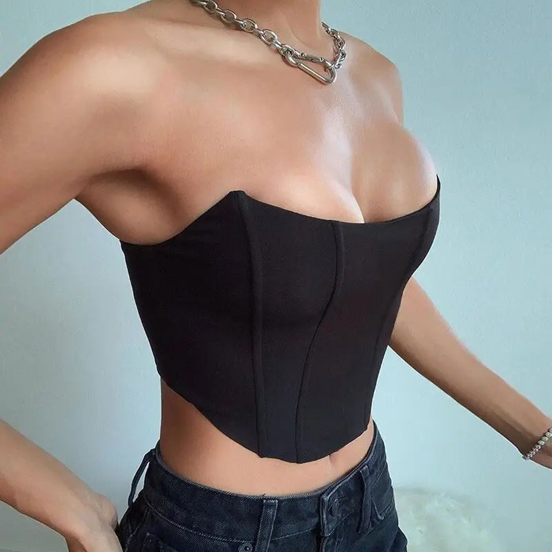 Sleeveless Off Shoulder Velvet Corset Crop Tops