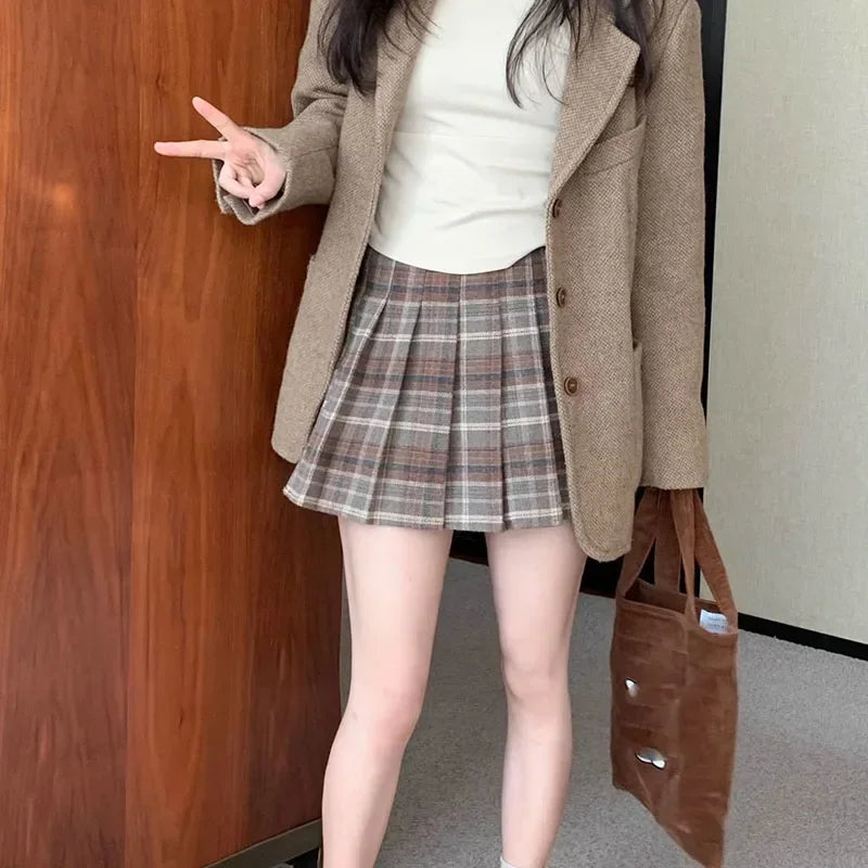 High Waist Woolen Mini Skirt Japanese School Uniform