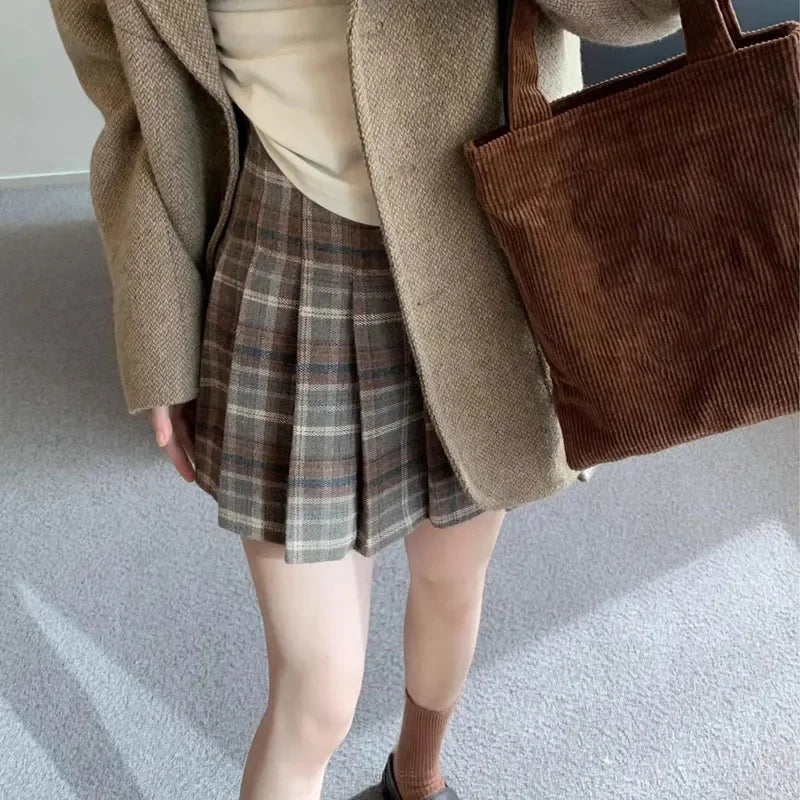 High Waist Woolen Mini Skirt Japanese School Uniform