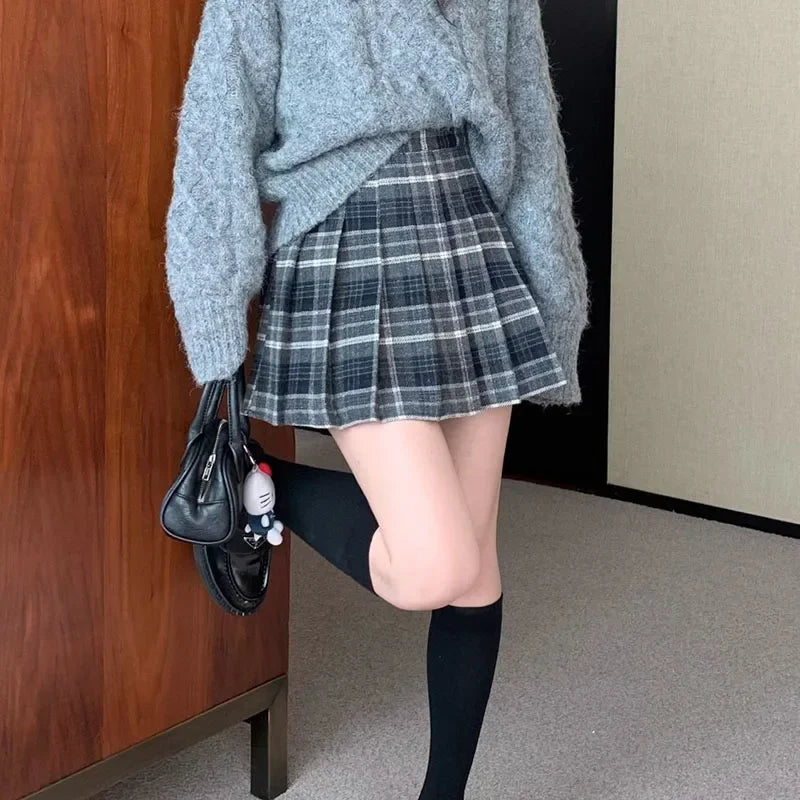 High Waist Woolen Mini Skirt Japanese School Uniform