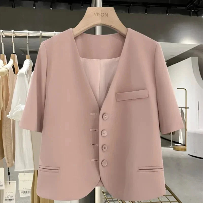 Shorts Sleeve Notched Neck Office Work Casual Blazer