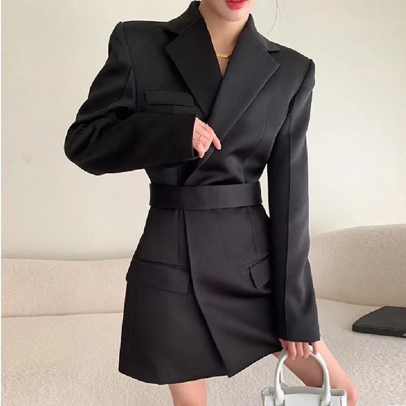 New High end Waist Slim British Mid Length Black Suit Coat