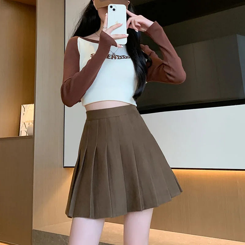 High Waist A-Line Mini Skirt Korean Preppy Side Zipper