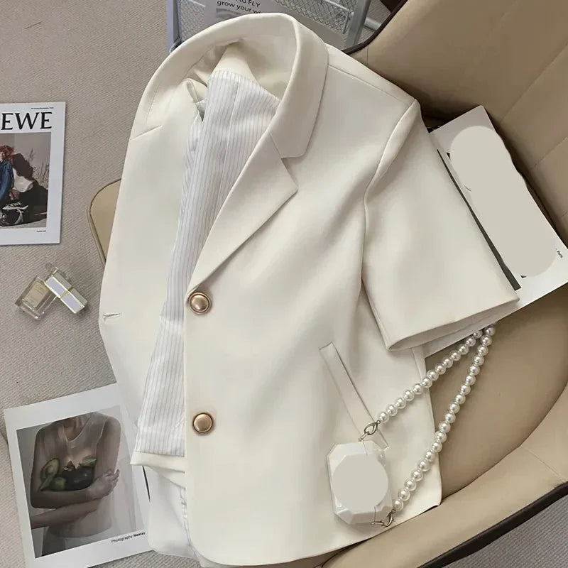 Shorts Sleeve Notched Neck Office Work Casual Blazer