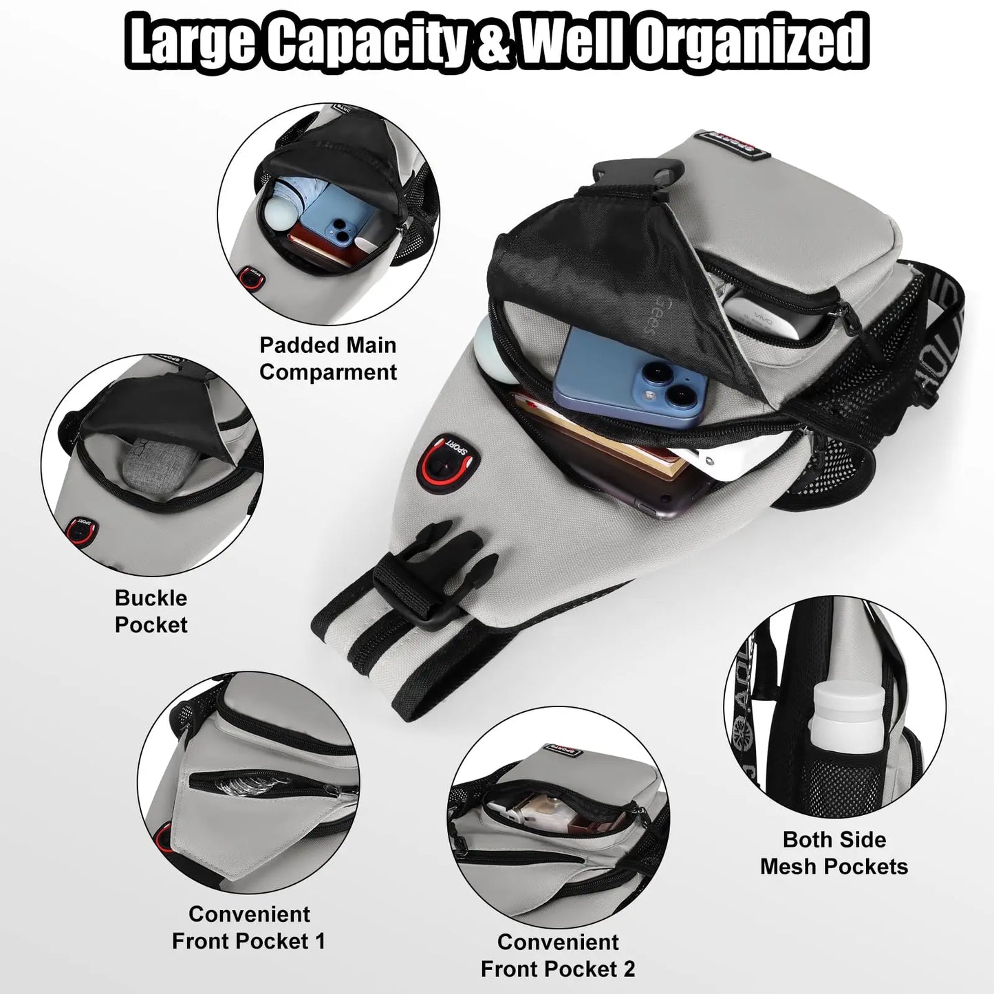 2 in1 Small Sling Backpack Waterproof Daily Chest Bag for Travel Hiking
