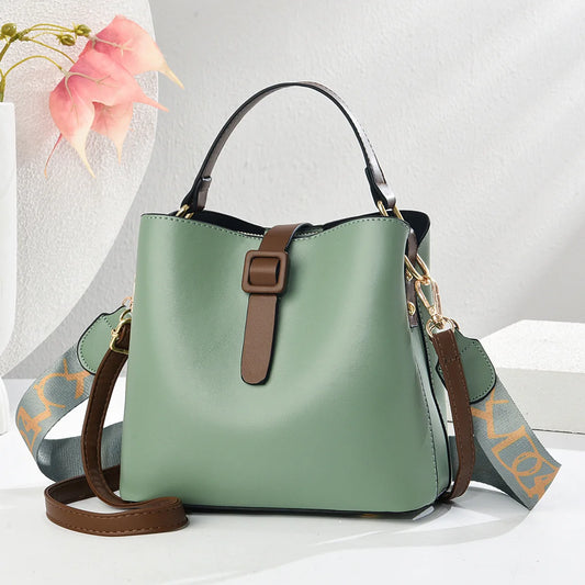 Women's Lychee pattern PU Portable bucket bag ladies messenger bag